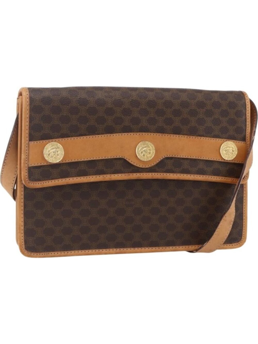 CELINE Macadam Canvas Shoulder Bag PVC Leather Brown Gold